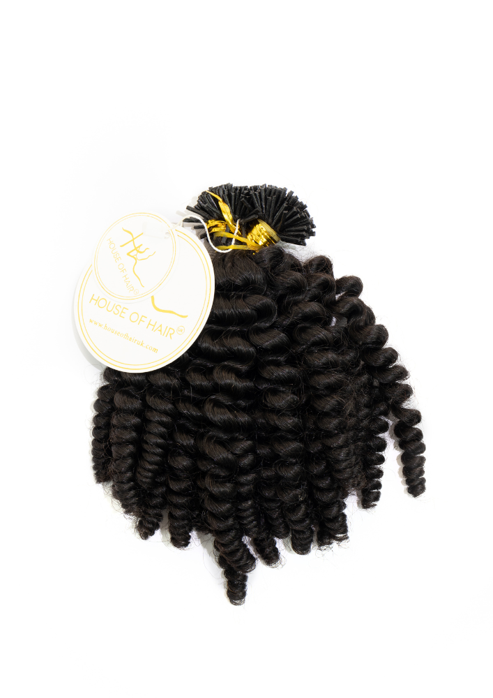 Deep Curly I tip Ebony 1B HouseofHairUK